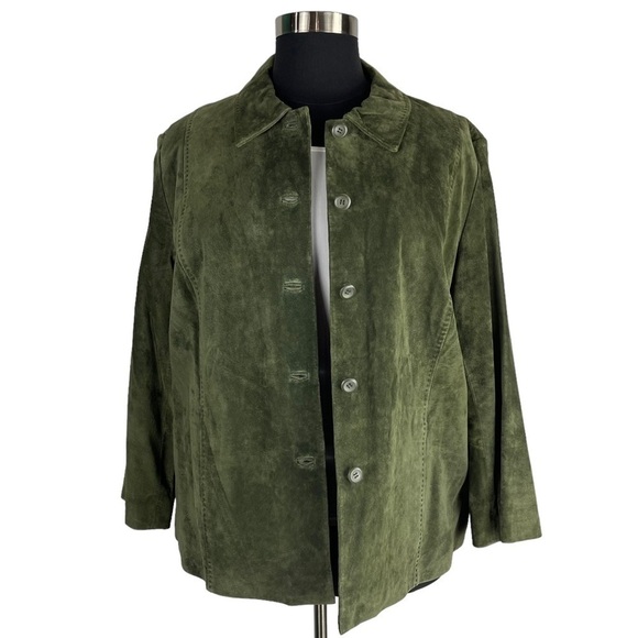 PENDLETON GREEN SUEDE LEATHER LIGHTWEIGHT BUTTON DOWN SHIRT JACKET SHACKET - Picture 2 of 13